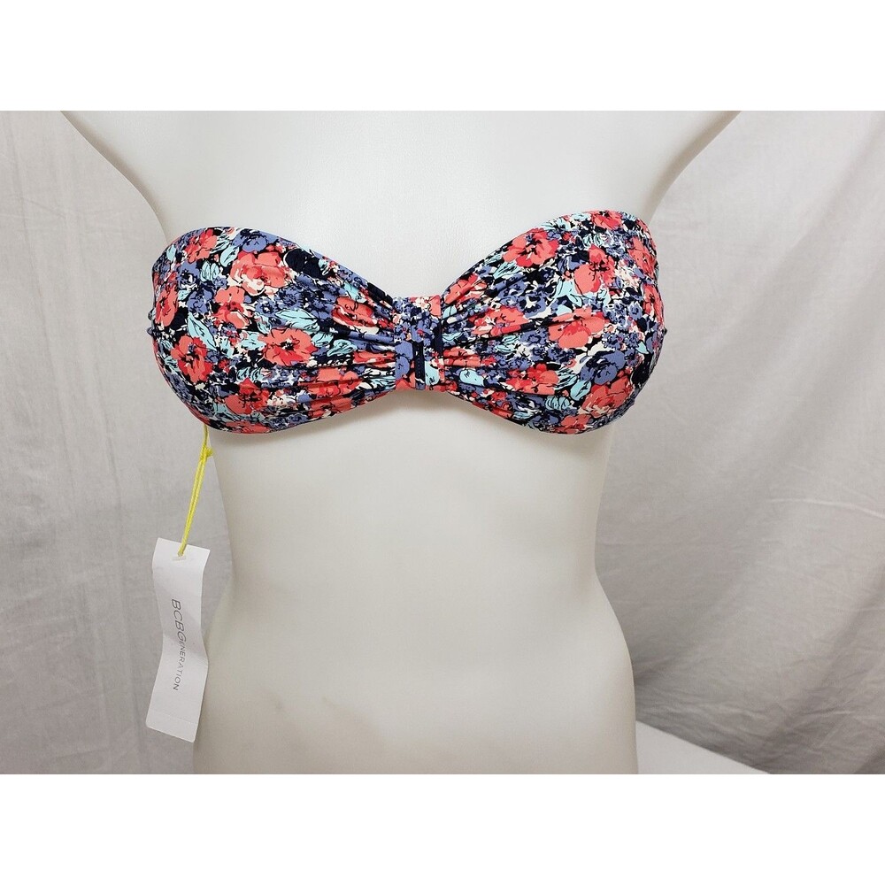 New BCBGeneration Floral Bandeau Bikini Top Size XS Back Padded Blue Red